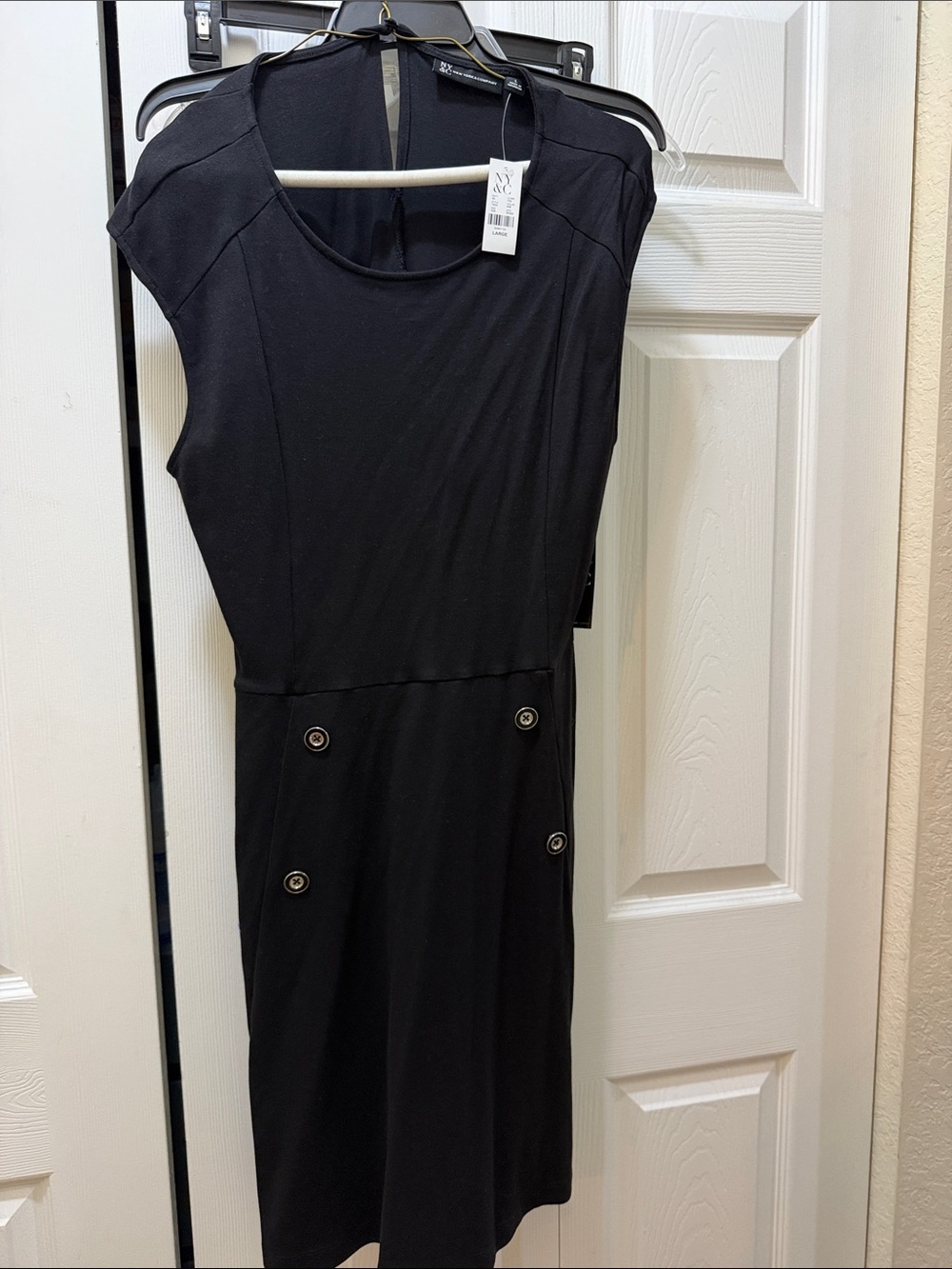 Black Women's Sheath Dress with Button Detail